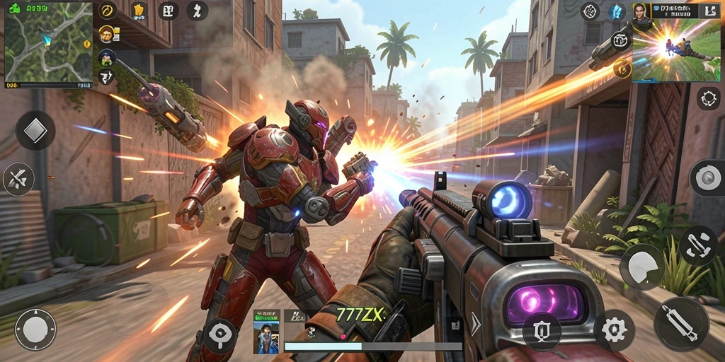 Screenshot gameplay 777ZX menampilkan aksi TPS yang memukau.