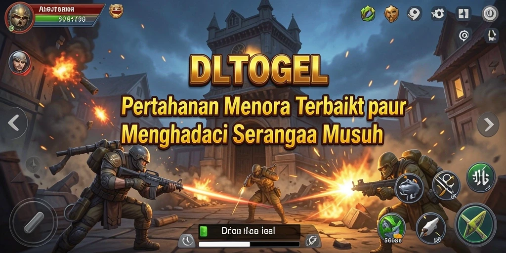 Tangkapan layar DULTOGEL menampilkan serangan musuh dan menara pertahanan.